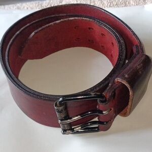 Vintage thick leather belt w Double Prong Buckle. Premium full leather 1.75"